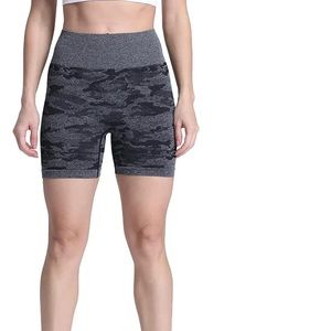 Aoxjox Biker Shorts, Black Camo with Butt Scrunch: Medium
